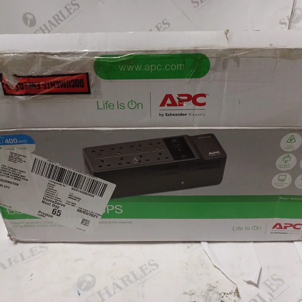 BOXED APC BACK-UPS 650VA 230V UNINTERRUPTIBLE POWER SUPPLY