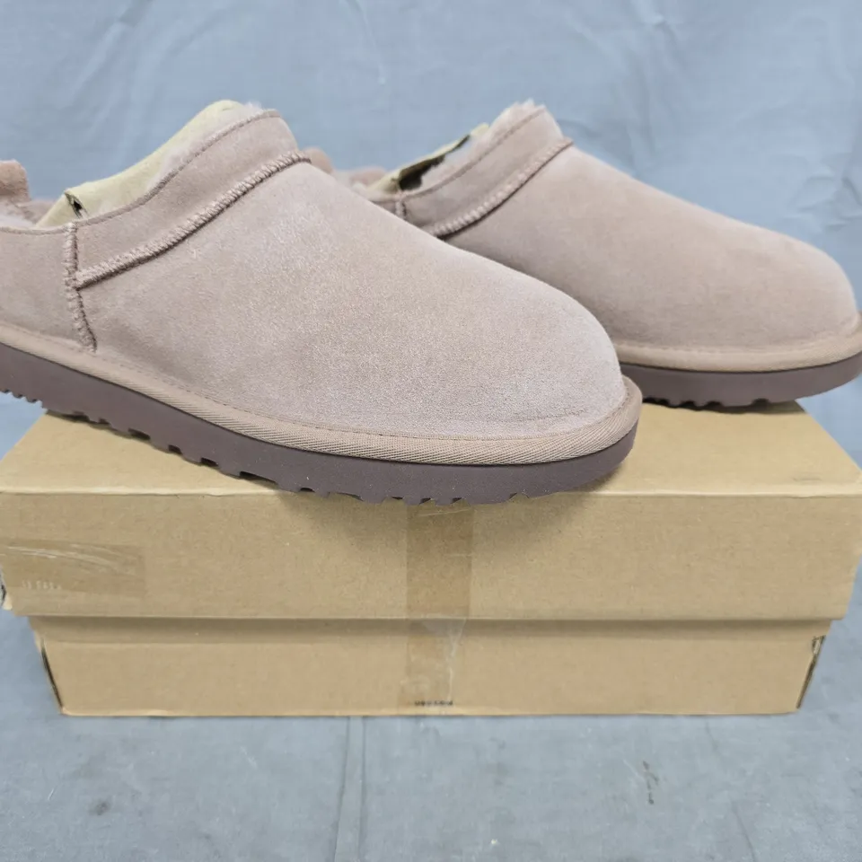 BOXED PAIR OF UGG CLASSIC MICRO SHOES IN LIGHT BROWN SIZE UK 6