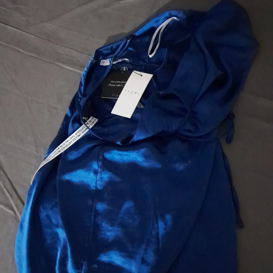 CLUB L NAVY SATIN COWL NECK MAXI DRESS SIZE 6 