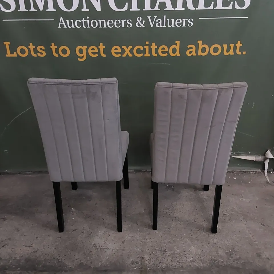 SET OF 2 SALISBURY DINING CHAIRS, GREY CLASSIC VELVET & BLACK SOLID HARDWOOD 