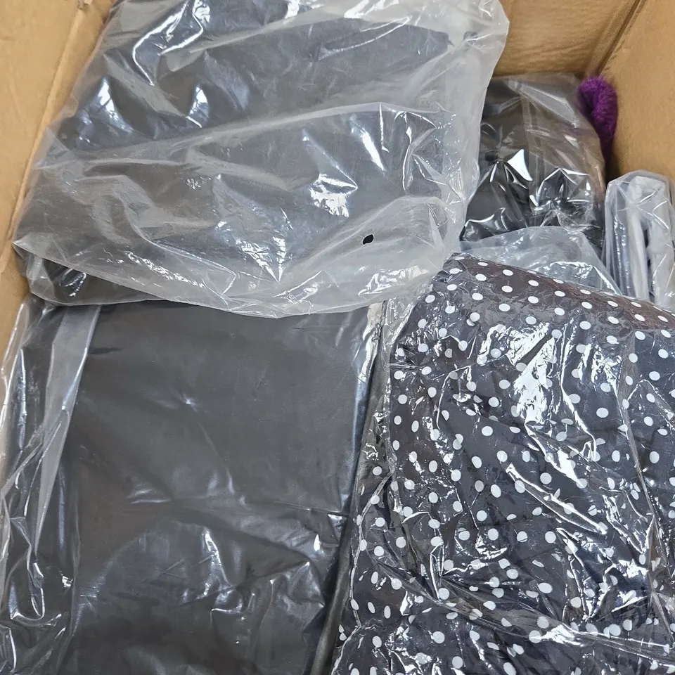 BOX OF APPROX 10 ASSORTED WOMENS CLOTHING ITEMS IN VARIOUS STYLES, SIZES AND COLORS