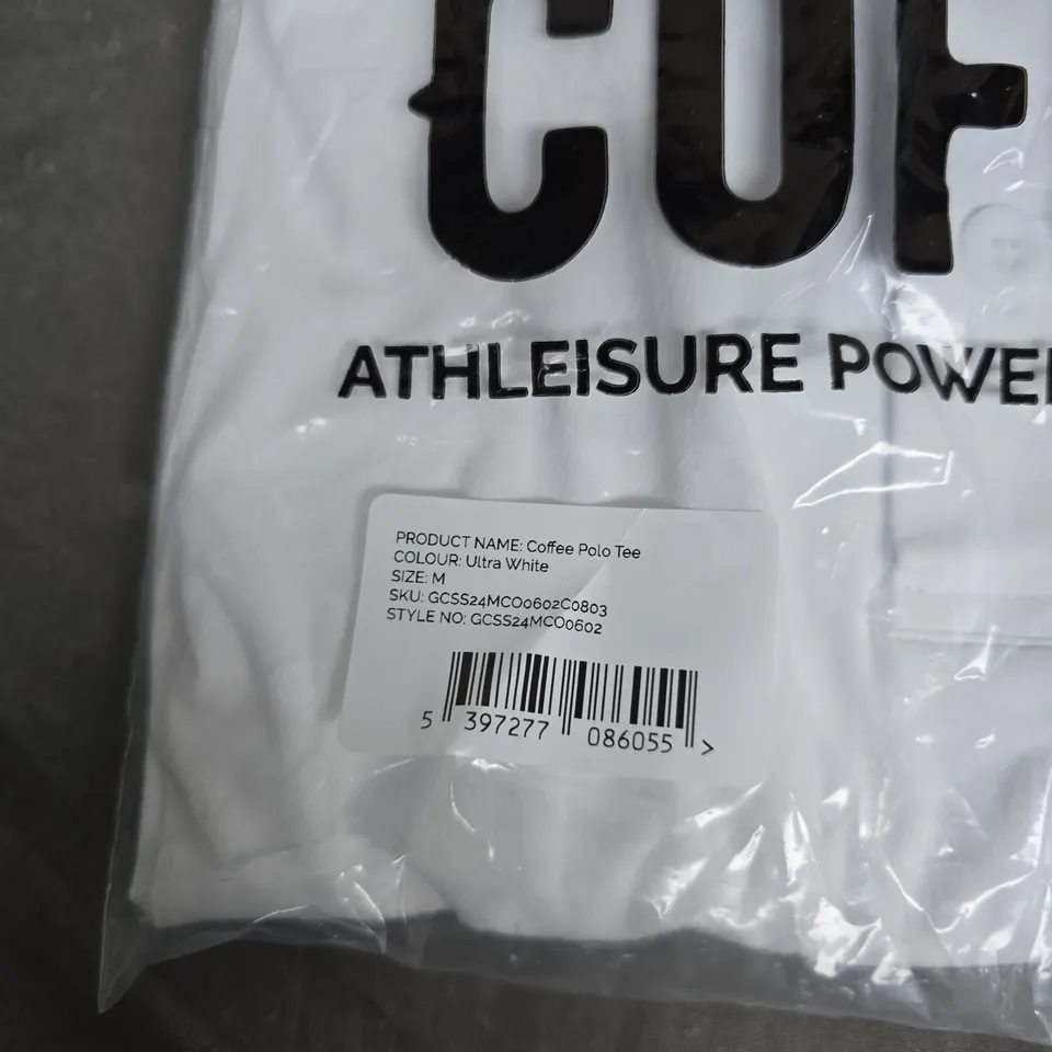 BAGGED GYM+COFFEE POLO TEE – ULTRA WHITE, SIZE M