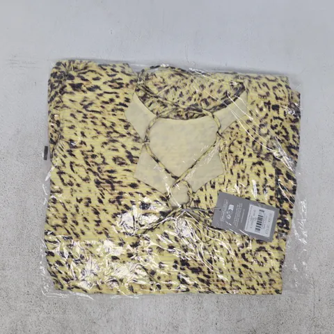 BAGGED OLIVER BONAS YELLOW ANIMAL PRINT TEXTURED MINI DRESS SIZE 10
