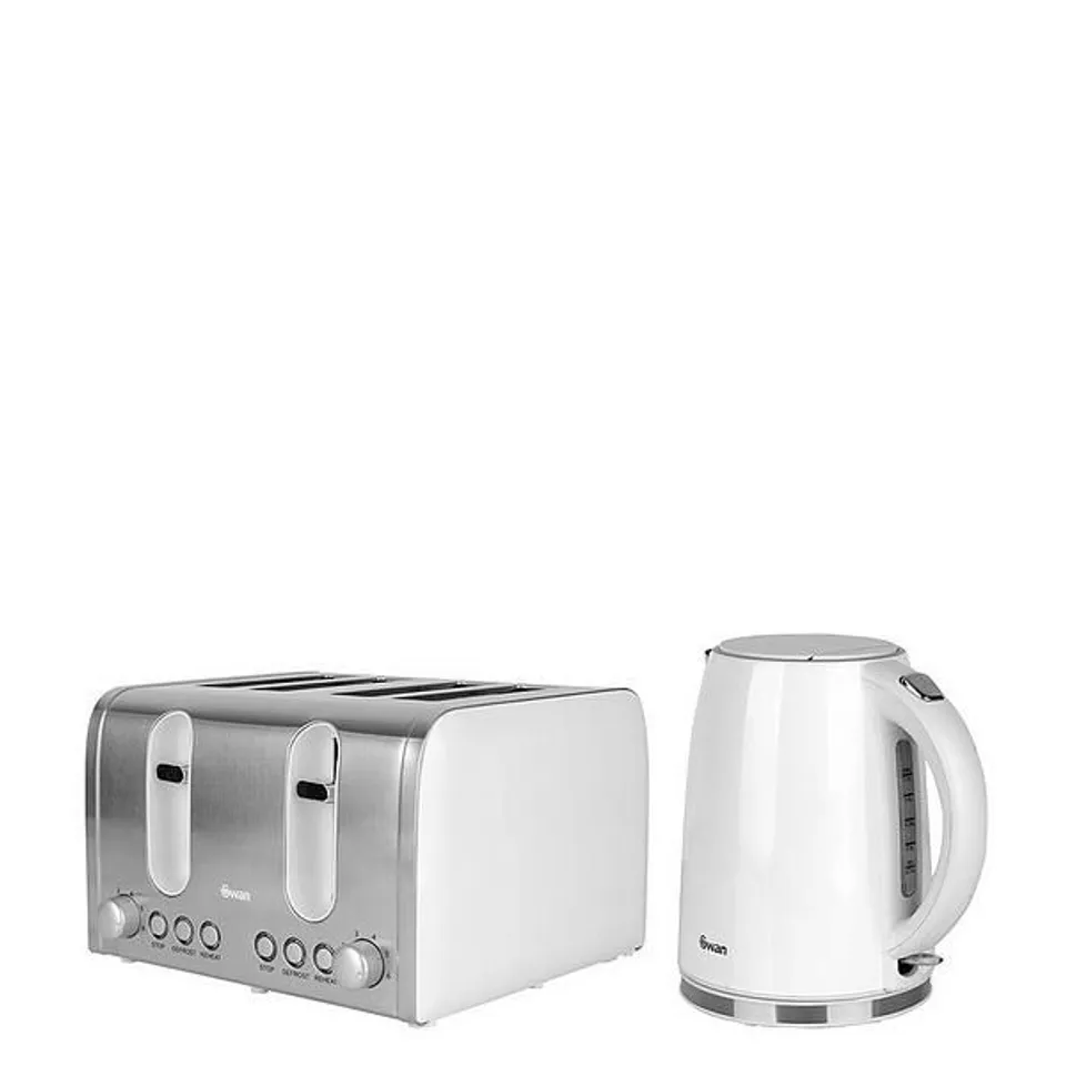 BOXED SWAN TOASTER 4-SLICE & KETTLE COMBO IN WHITE RRP £49.99