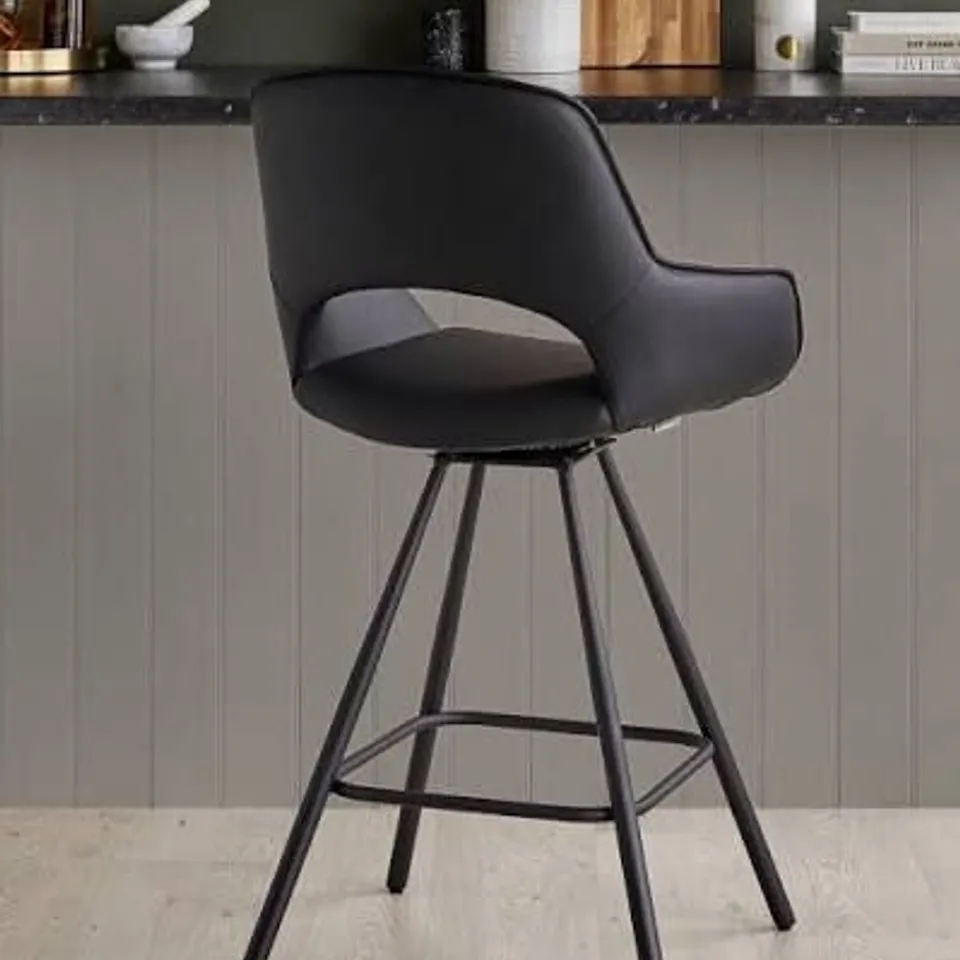 BOXED MARLOW BLACK FAUX LEATHER SWIVEL BAR STOOL (1 BOX)