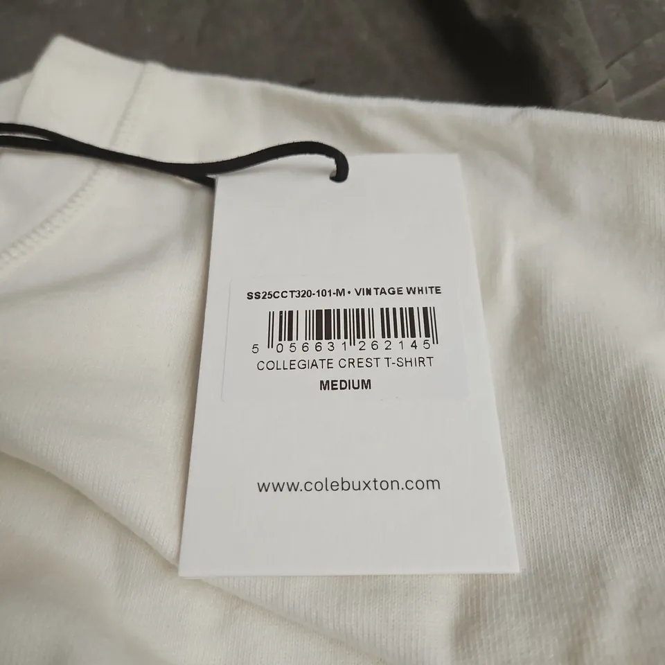 COLE BUXTON COLLEGIATE CREST T-SHIRT – WHITE – MEDIUM