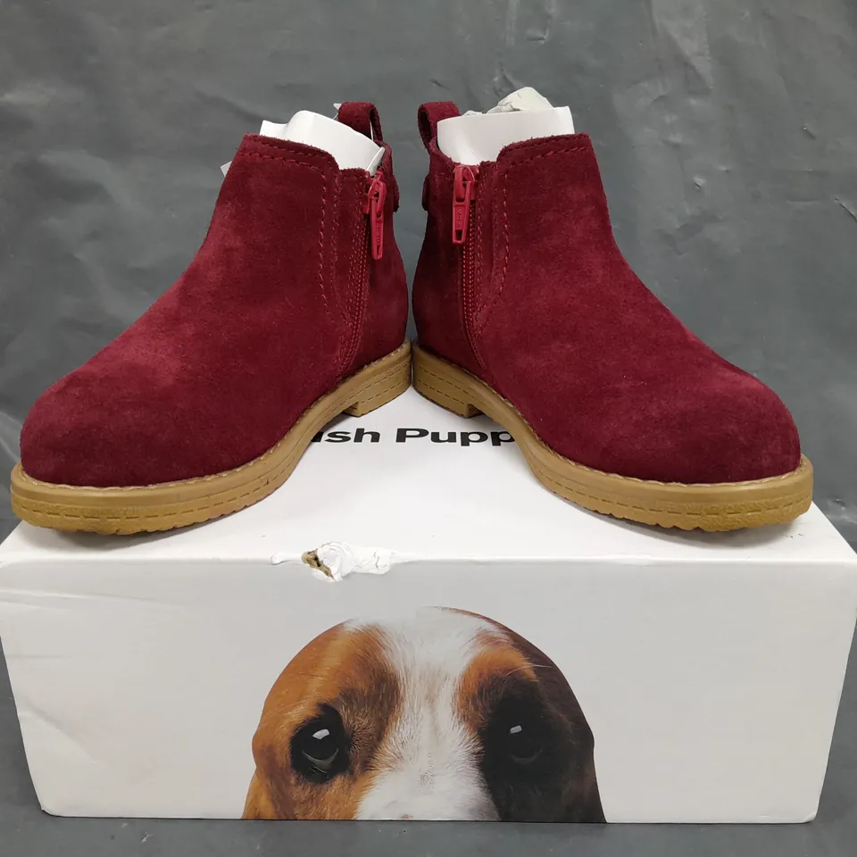 BOXED PAIR OF HUSH PUPPIES KIDS MINI MADDY SHOES IN BURGUNDY SIZE UK 11