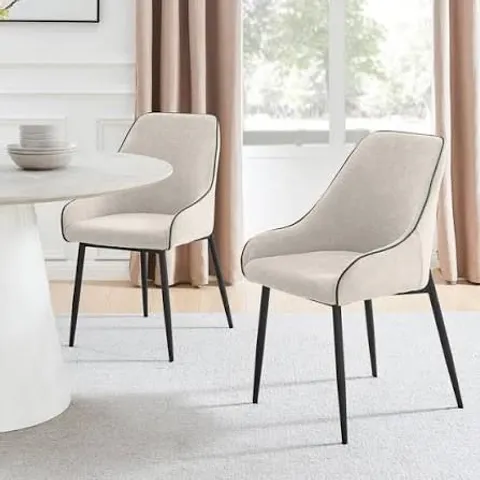 BOXED BEAUMONT CREAM FABRIC DINING CHAIRS WITH BLACK LEGS (SET OF 2) (1 BOX)