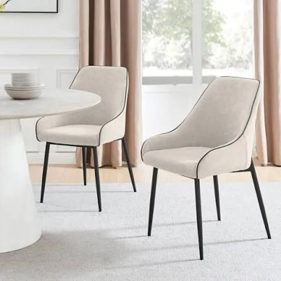 BOXED BEAUMONT CREAM FABRIC DINING CHAIRS WITH BLACK LEGS (SET OF 2) (1 BOX)
