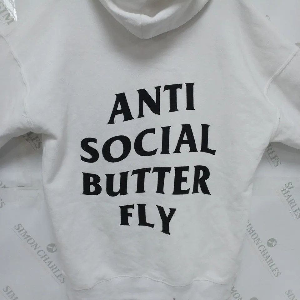 ANTI SOCIAL BUTTERFLY HOODIE IN WHITE SIZE MEDIUM