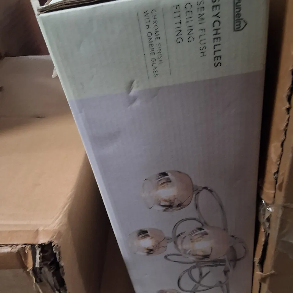 BOXED DUNELM 5-LIGHT CHROME CEILING PENDANT WITH OMBRE GLASS SHADES