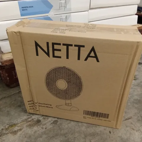 BOX TO CONTAIN 4 x NETTA 12-INCH OSCILLATING DESK FANS - SILVER/BLACK