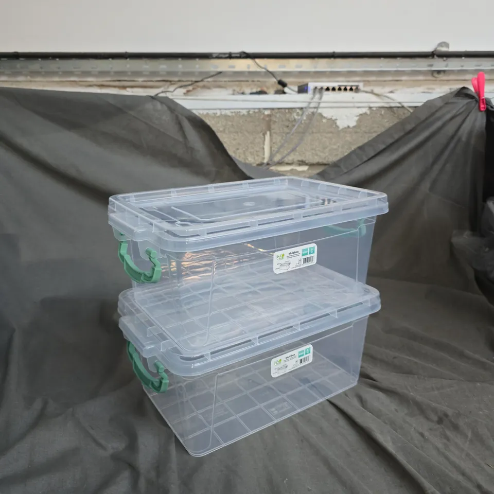 TWO CLEAR PLASTIC STORAGE BOXES WITH LIDS POLY TIME MULTIBOX 5LT EACH X2 
