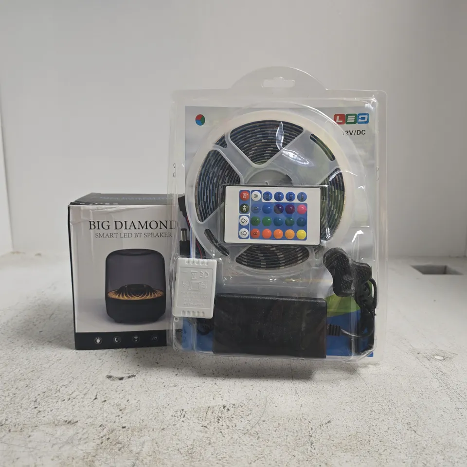 BOX OF APPROXIMATELY 8 ASSORTED HOUSEHOLD ELECTRICAL ITEMS TO INCLUDE BIG DIAMOND SMART LED SPEAKER, ETC