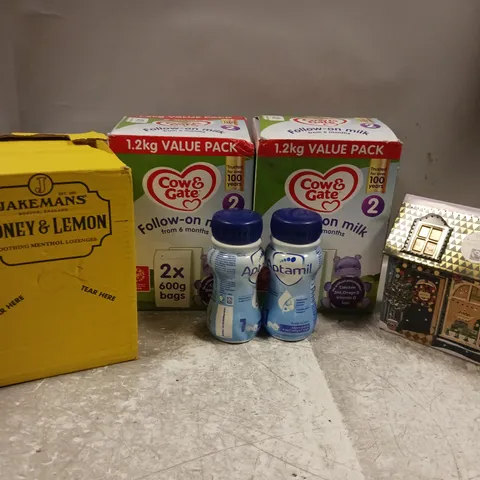 APPROXIMATELY 6 ASSORTED FOOD & DRINK ITEMS TO INCLUDE COW & GATE FOLLOW ON MILK, APTAMIL FIRST INFANT MILK, JAKEMANS LOZENGES, ETC