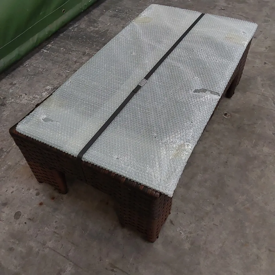 DESIGNER SMALL CHOCOLATE MIX RATTAN COFFEE TABLE WITH GLASS TOP