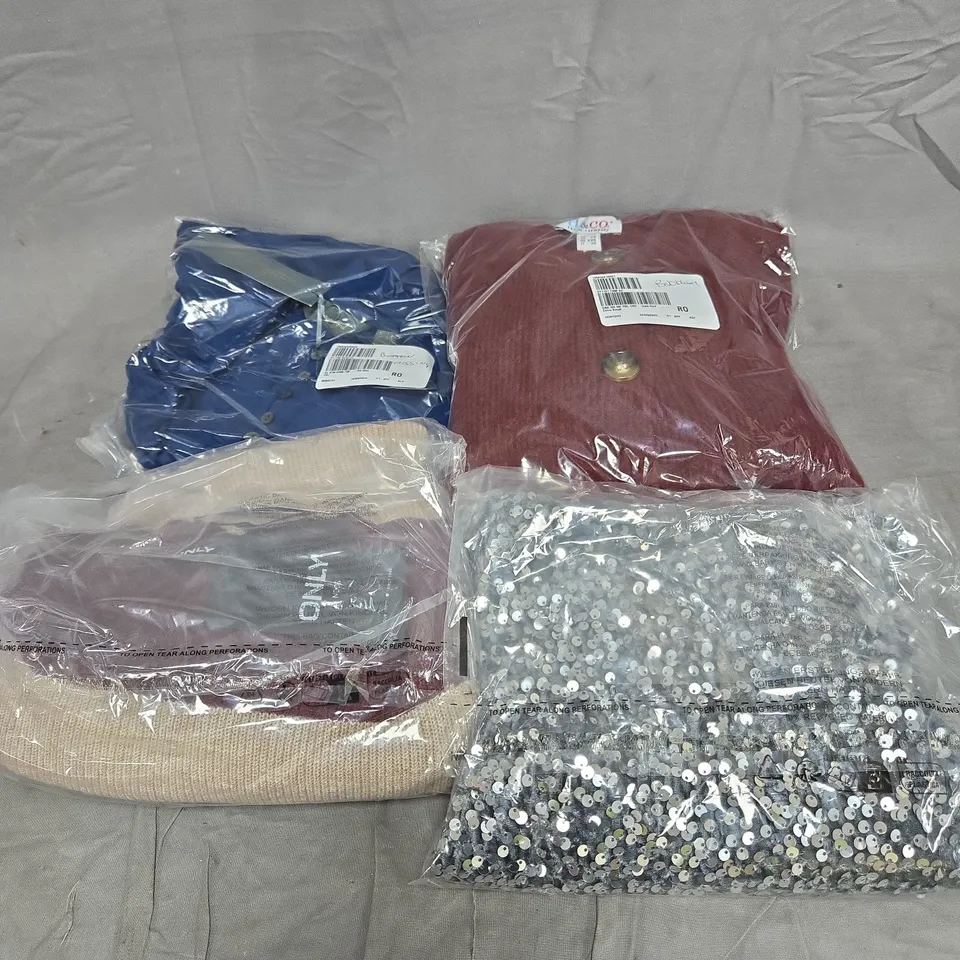 BOX OF APPROXIMATELY 20 ASSORTED CLOTHING ITEMS TO INCLUDE D & CO, RUTH LANGSFORD, ONLY ETC