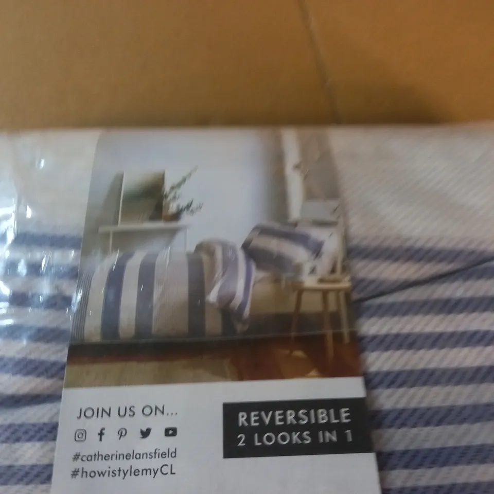 CATHERINE LANSFIELD NEWQUAY STRIPE KING QUILT SET IN BLUE