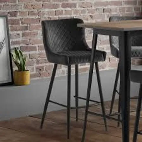 BOXED BARSTOOL LUXE GREY VELVET BAR CHAIR