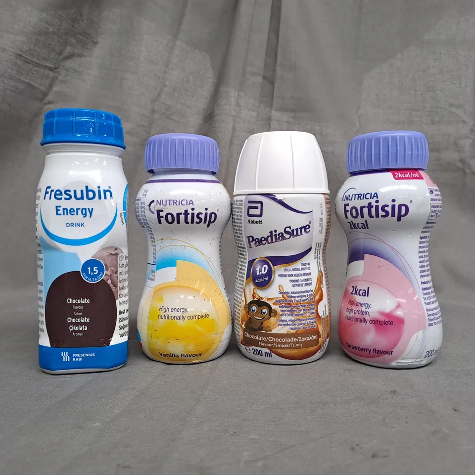 TOTE OF APPROX 12 ASSORTED FOOD ITEMS TO INCLUDE - NUTRICIA FORTISIP STRAWBERRY , ABBOTT PAEDIASURE , FRESUBIN ENERGY DRINK ETC