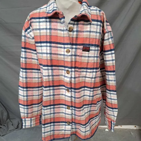 SUPERDRY CHECK FLANNEL OVERSHIRT IVORY/CORAL SIZE LARGE