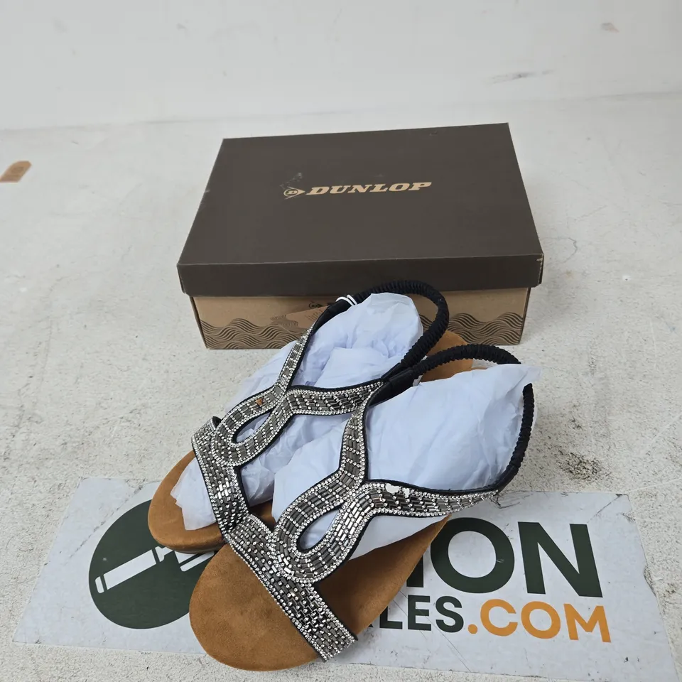 DUNLOP WOMEN'S SANDALS – UK 8 RHINESTONE EMBELLISHED STRAPS (BOXED)