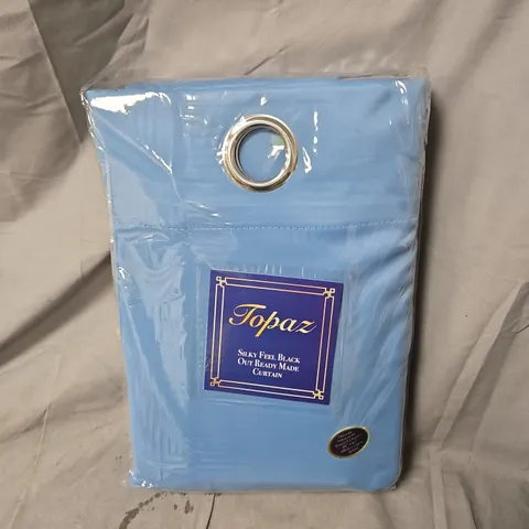BOX OF APPROXIMATELY 10 X TOPAZ SILK-FEEL BLACKOUT EYELET CURTAINS –  READY MADE, LIGHT BLUE, 66 X 95 IN (168 X 229 ) 