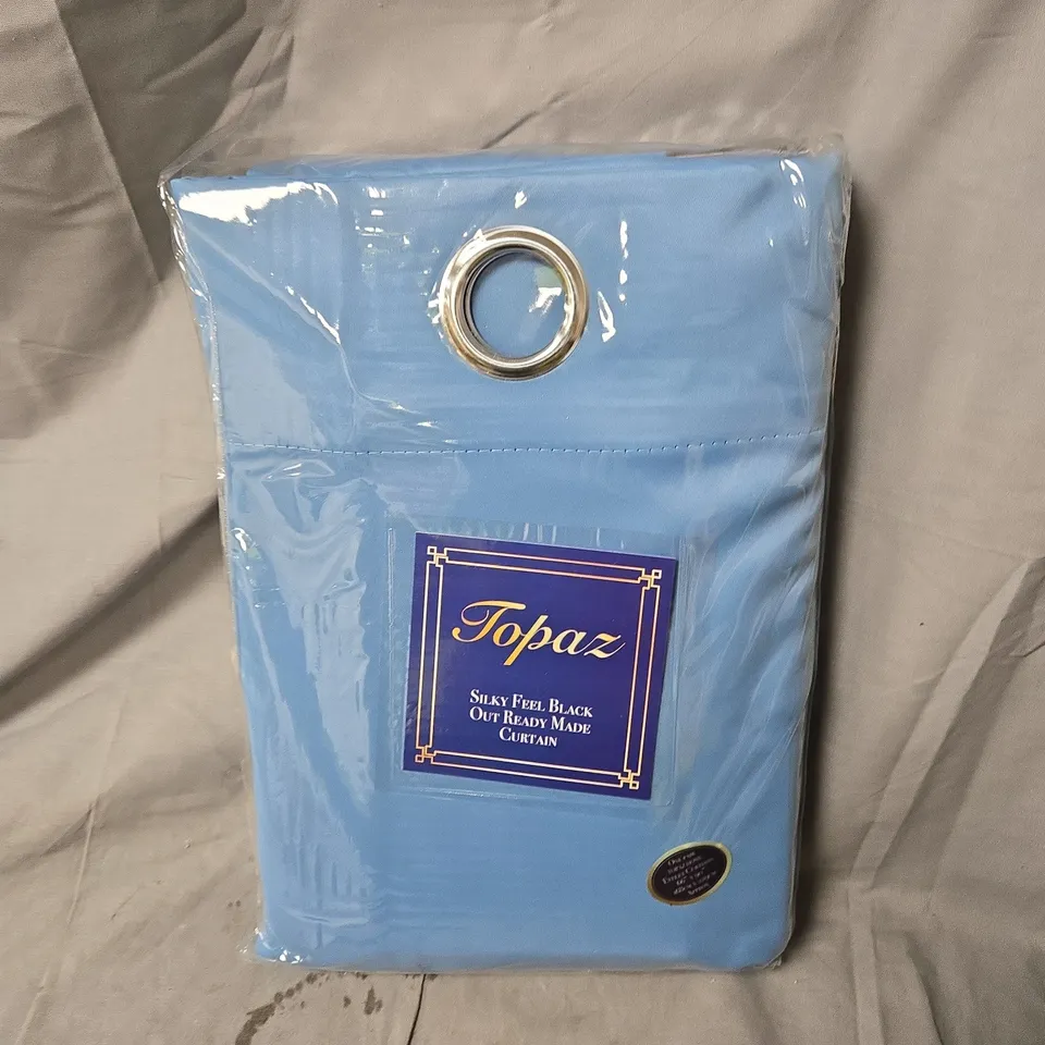 BOX OF APPROXIMATELY 10 X TOPAZ SILK-FEEL BLACKOUT EYELET CURTAINS –  READY MADE, LIGHT BLUE, 66 X 95 IN (168 X 229 ) 