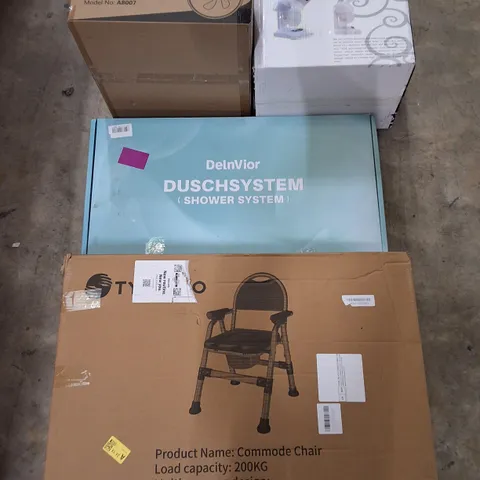 PALLET CONTAINING ASSORTED PRODUCTS INCLUDING CEILING FAN LIGHT, SHOWER SYSTEM, FACE AND HAIR STEAMER & COMMODE CHAIR