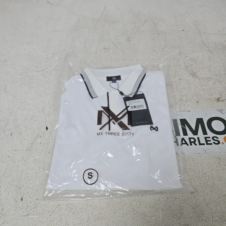 BAGGED MX THREE SIXTY MEN'S POLO SHIRT – WHITE – MODEL MX-42-POLO-KARL – SIZE S
