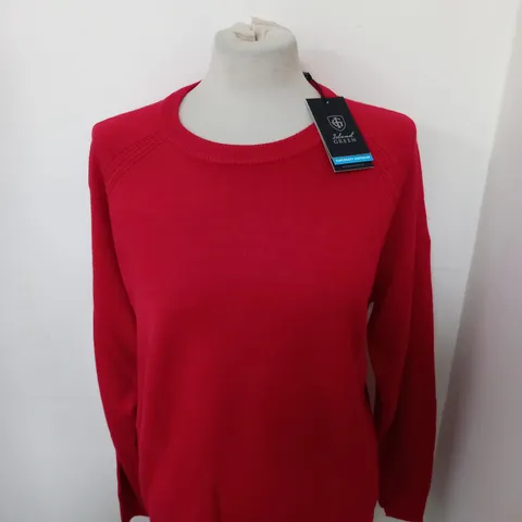 ISLAND GREEN RAGLAN SLEEVE CREW NECK KNIT JUMPER SIZE M