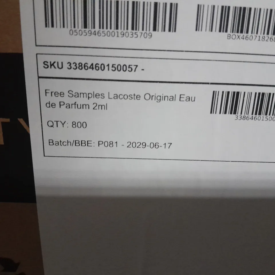 APPROXIMATELY 800 LACOSTE ORIGINAL EAU DE PARFUM 2ML SAMPLES
