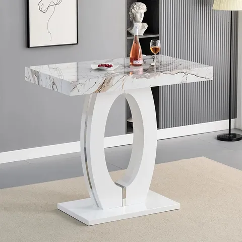 BRAND NEW BOXED HALO BAR TABLE IN MILO MARBLE EFFECT TOP AND WHITE BASE (2 BOXES)