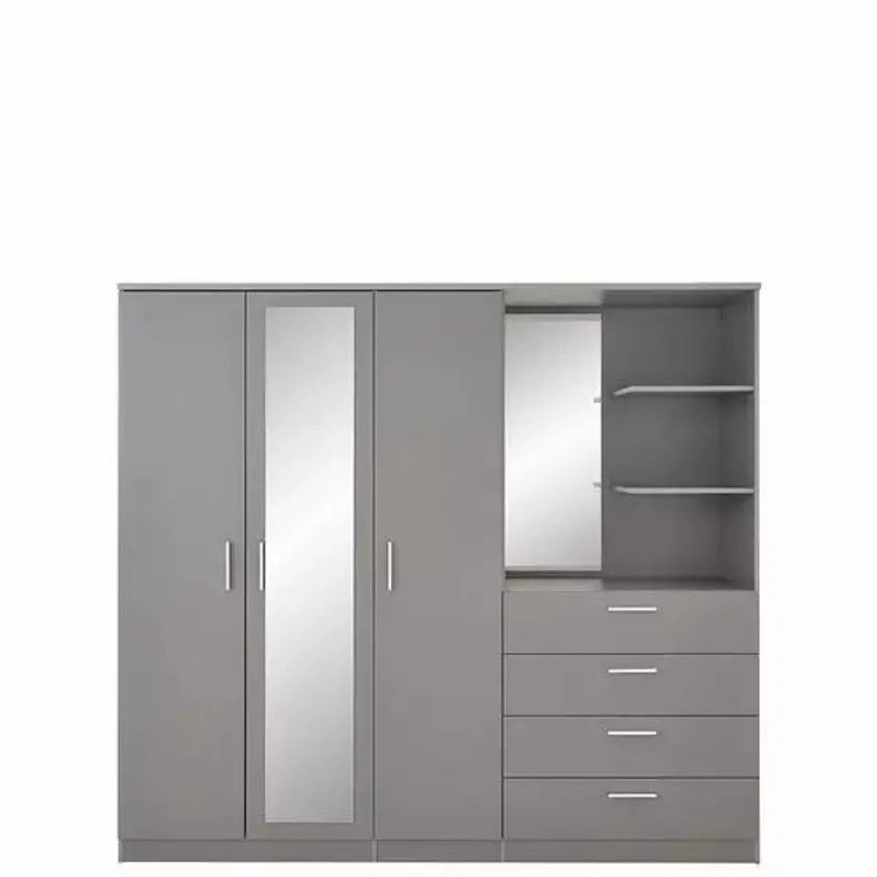 BOXED PANAMA 3-DOOR 4-DRAWER COMBI WARDROBE IN GREY (5 BOXES)