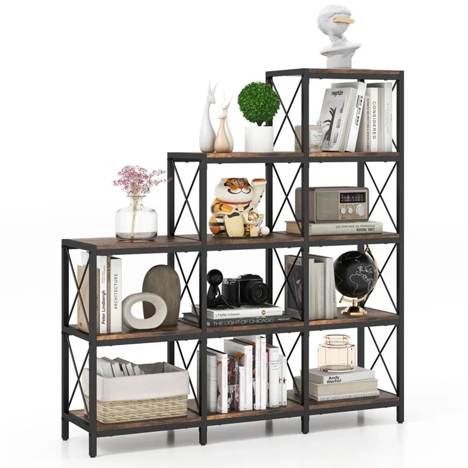 BOXED 130×115CM METAL STEP BOOKCASE