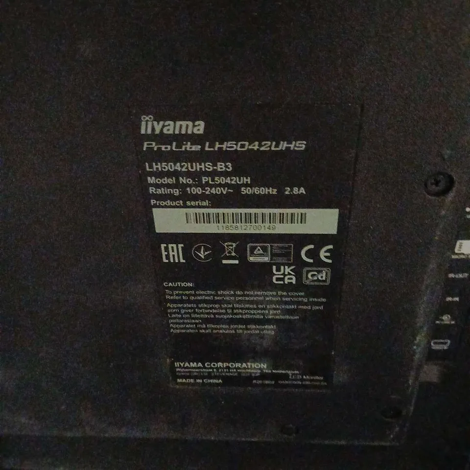 IIYAMA PROLITE LH5042UHS 50-INCH LCD MONITOR – CRACKED SCREEN (FOR PARTS/REPAIR) - COLLECTION ONLY
