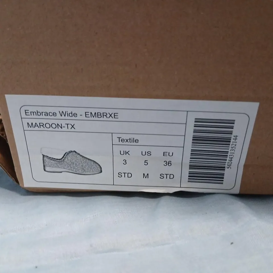 HOTTER EMBRACE WIDE MAROON SLIPPERS – UK 3 (EU 36)