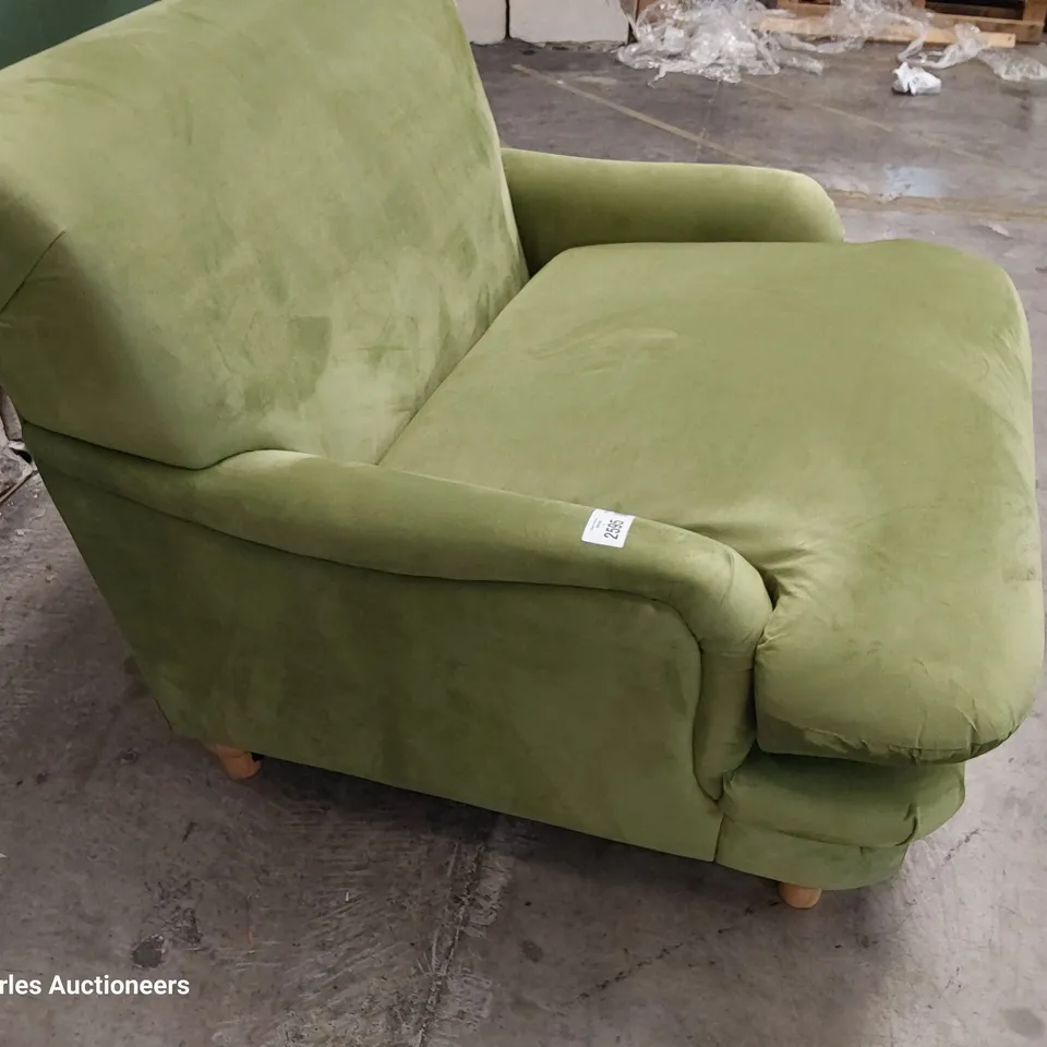 DESIGNER PERIOD STYLE EASY CHAIR LIME GREEN PLUSH FABRIC