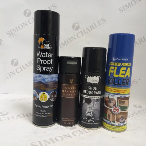 LOT OF APPROXIMATELY 20 ASSORTED AEROSOLS, TO INCLUDE WATERPROOFING SPRAY, FLEA KILLER, DAVID BECKHAM DEODORANT, ETC - COLLECTION ONLY