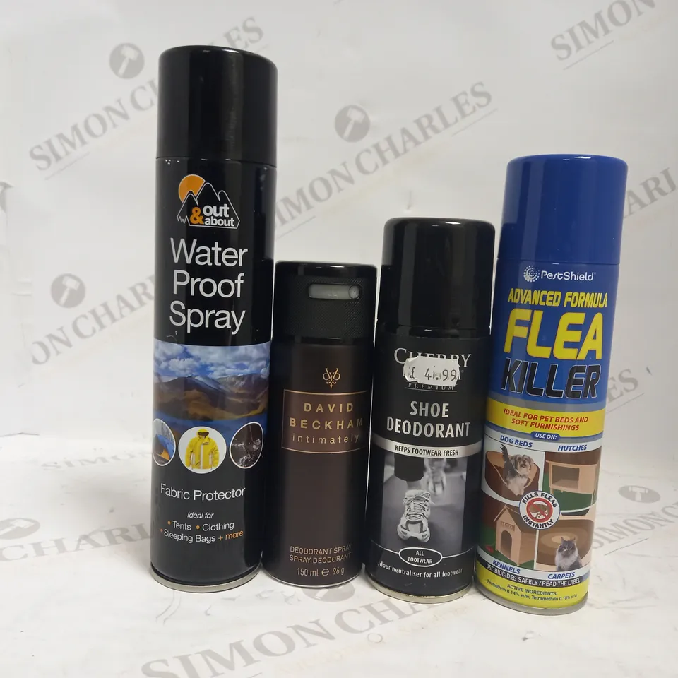 LOT OF APPROXIMATELY 20 ASSORTED AEROSOLS, TO INCLUDE WATERPROOFING SPRAY, FLEA KILLER, DAVID BECKHAM DEODORANT, ETC - COLLECTION ONLY