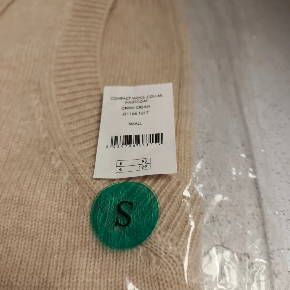 JIGSAW COMPACT WOOL COLLAR WAISTCOAT CREAM SMALL