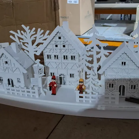 CHRISTMAS WHITE WOOD LIT VILLAGE SCENE