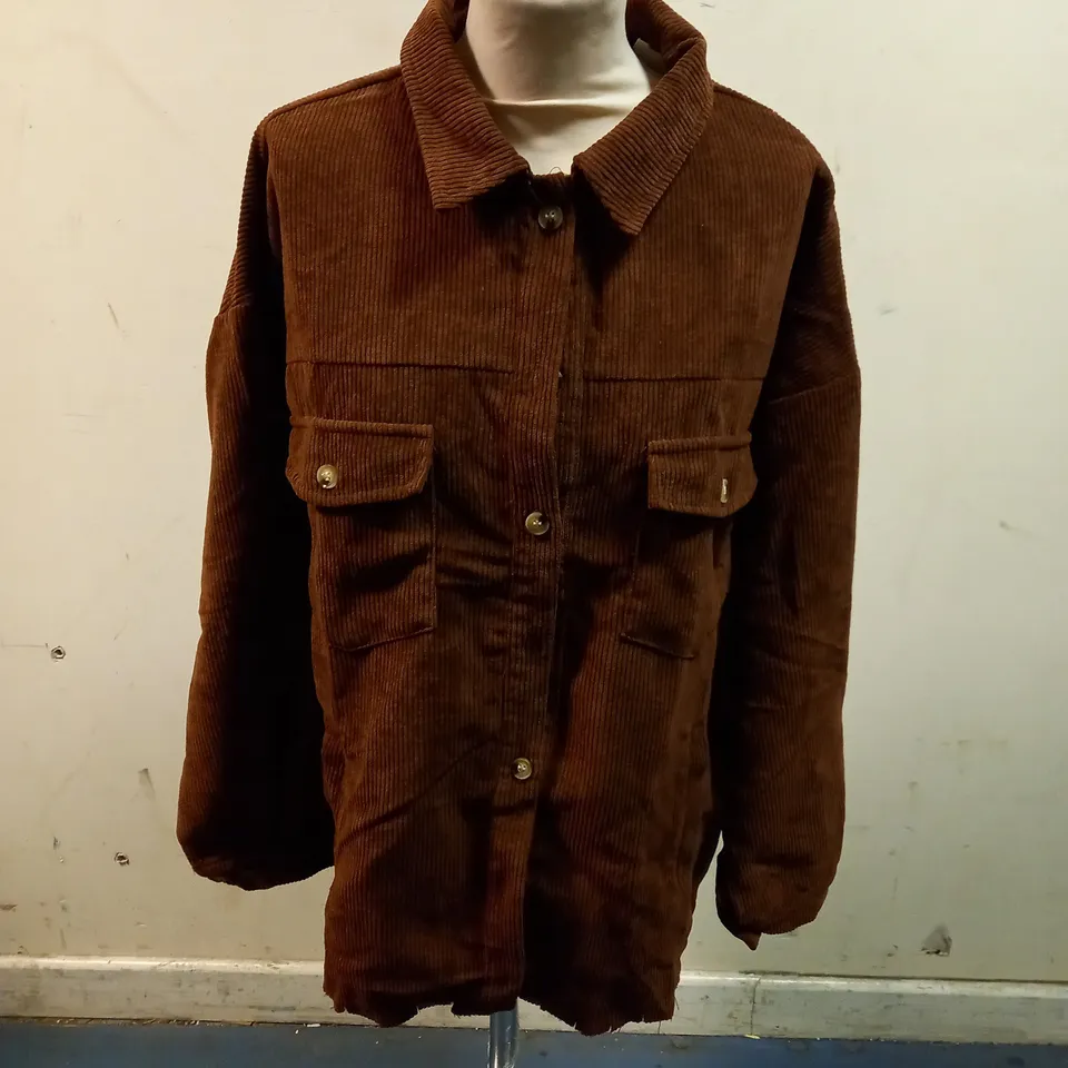 BOOHOO BROWN CORDED SHIRT - SIZE 12