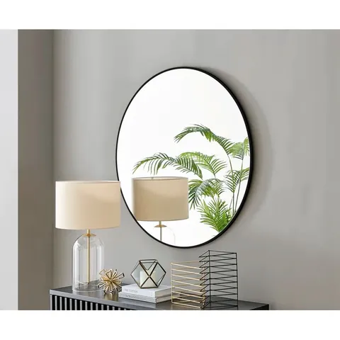BOXED ALCANTERA ROUND METAL FRAME WALL MIRROR SIMPLE AND ELEGANT  (1 BOX)
