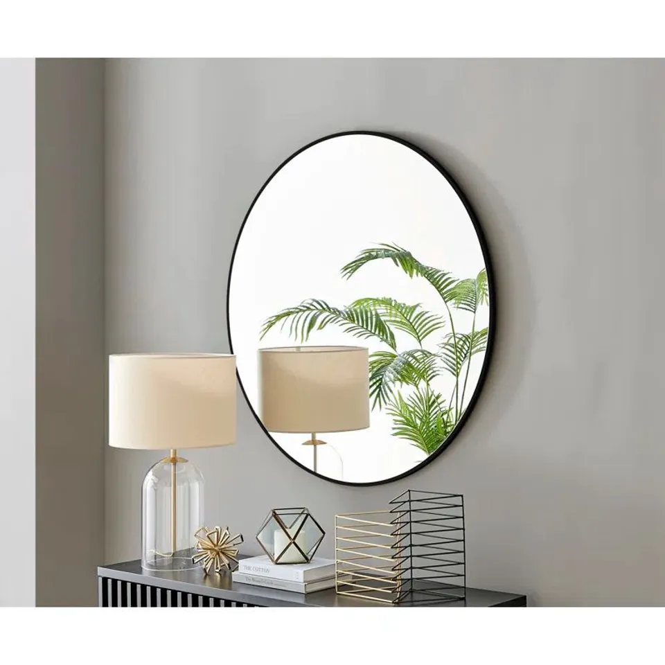 BOXED ALCANTERA ROUND METAL FRAME WALL MIRROR SIMPLE AND ELEGANT  (1 BOX)