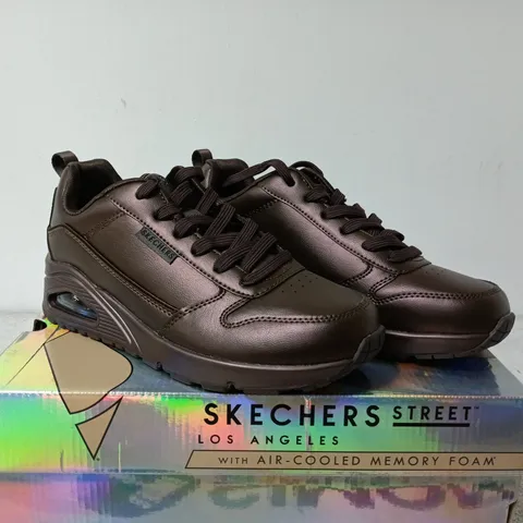 BOXED PAIR OF SKECHERS STREET LEATHER SNEAKERS – BROWN - UK SIZE 6