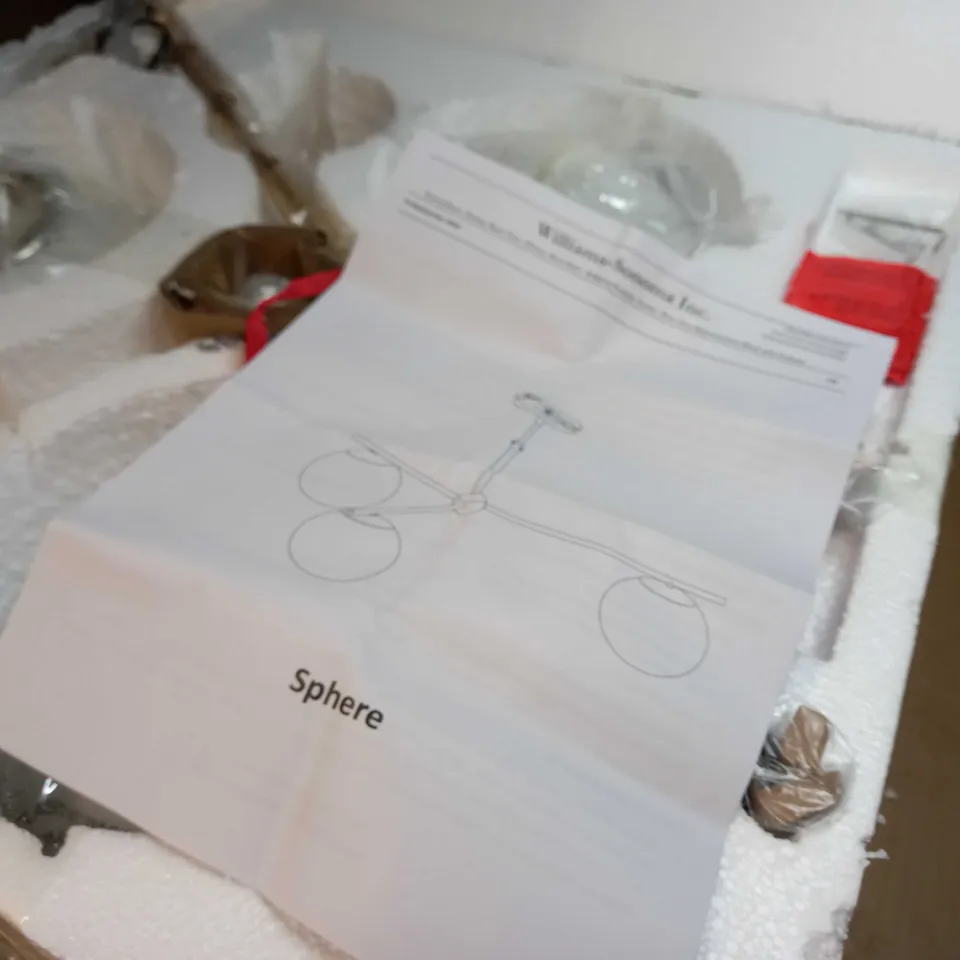 DESIGNER BOXED/PACKAGED 3 SPERE GLASS/BRASS LIGHT FITTING