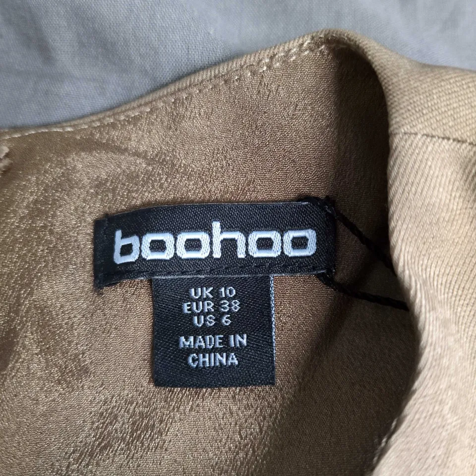 BOOHOO WOMEN’S BELTED KHAKI BEIGE TUNIC TOP – UK 10 (EU 38, US 6)