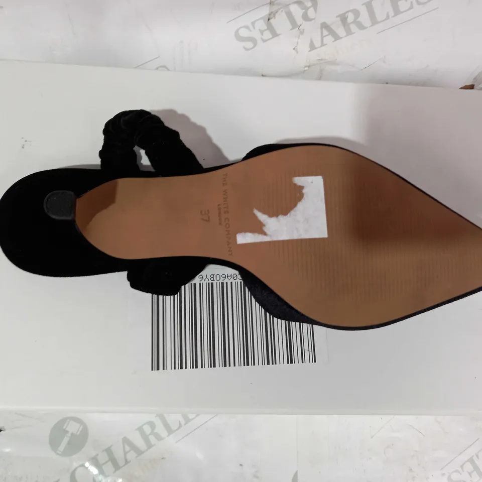 BOXED PAIR OF THE WHITE COMPANY SLINGBACK HEELED MULES IN BLACK EU SIZE 37