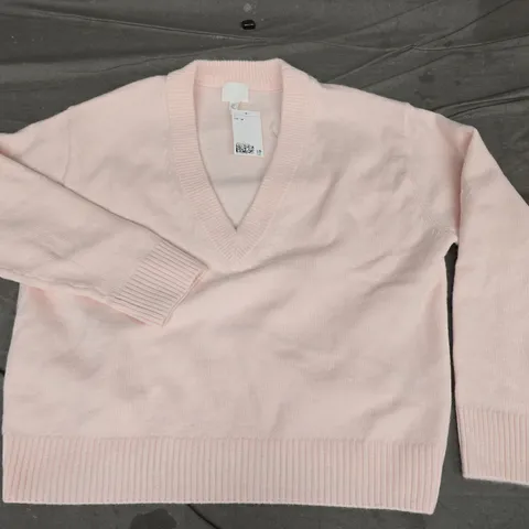 H&M V-NECK JUMPER IN PALE PINK - M
